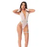 Sheer Lace Teddy with Detachable Cuffs and Leg Garter
