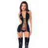 Wet Look Lace-Up Mini Dress with Garter Straps