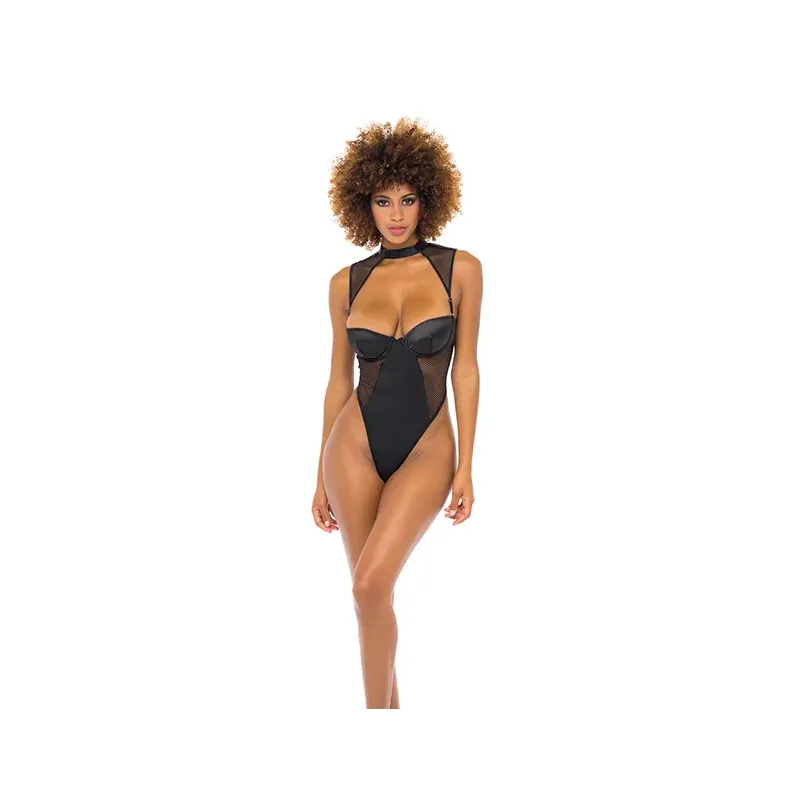 Josephine High Leg Teddy with Fishnet Collared Harness