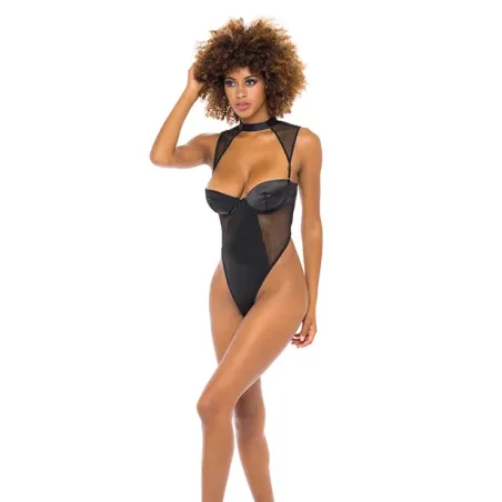 Josephine High Leg Teddy with Fishnet Collared Harness