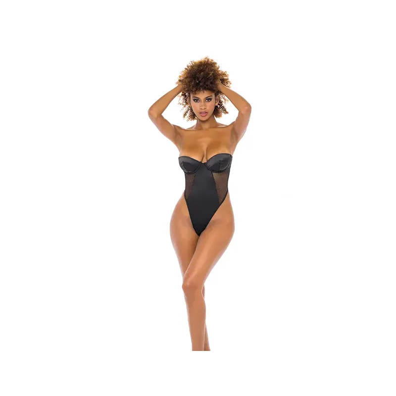 Josephine High Leg Teddy with Fishnet Collared Harness