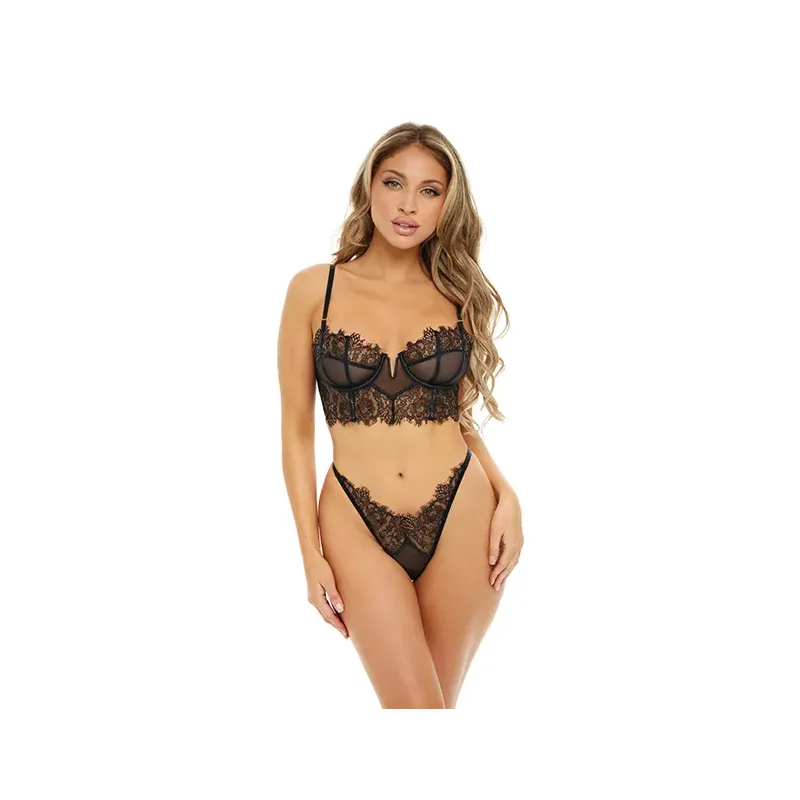 Cheyanne Eyelash Lace and Mesh Underwire Bra with G-String