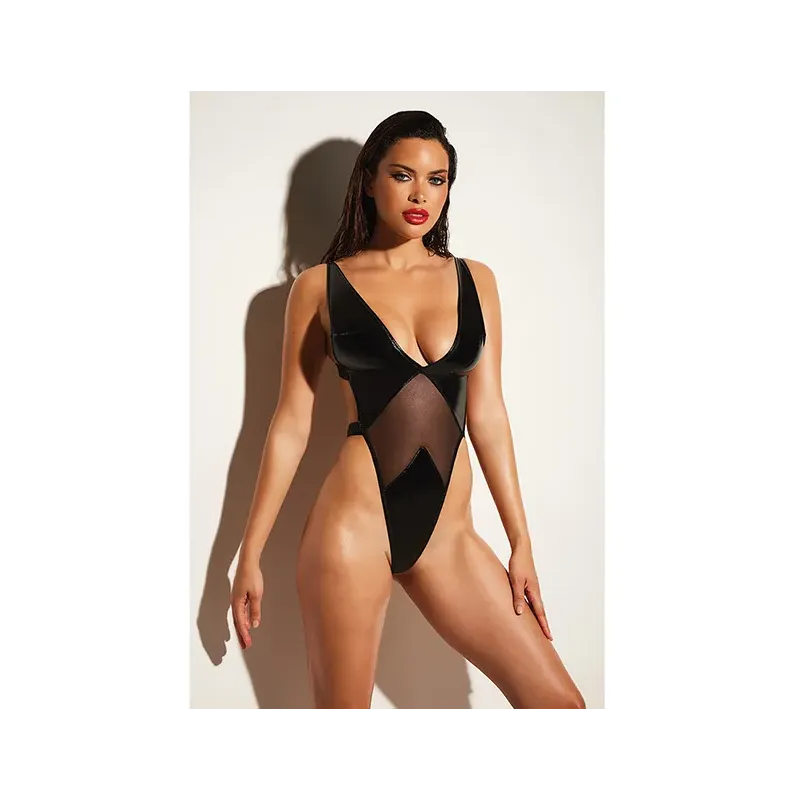 Soft Cup High Leg Vinyl and Mesh Teddy