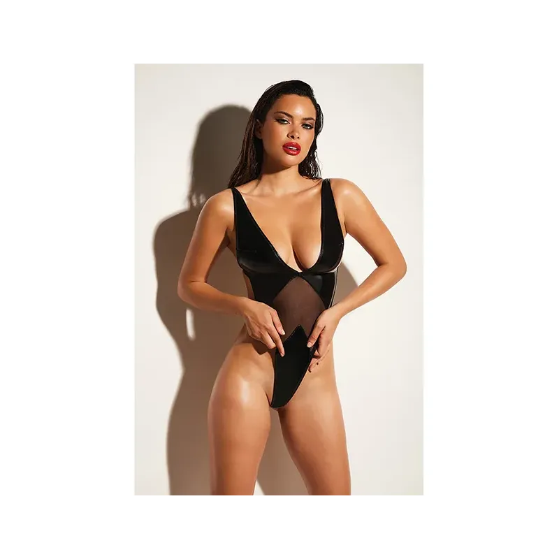 Soft Cup High Leg Vinyl and Mesh Teddy