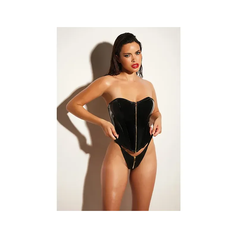 Vinyl Bustier with Front Zipper and Panty Set