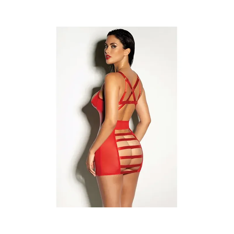 Open Shelf Cup Vinyl and Mesh Babydoll with Cage Back