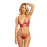 Strappy Lace Longline Cage Bra and Panty Set with Heart Ring Detail