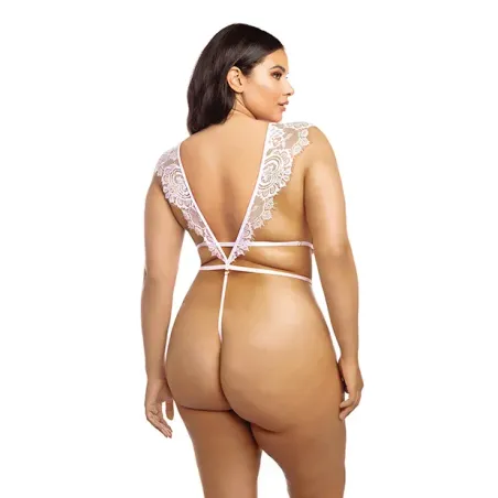 Imani Eyelash Lace Open-Crotch Teddy with Front Tie