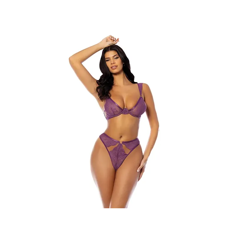 Lace and Mesh Underwire Bra with Thong Set