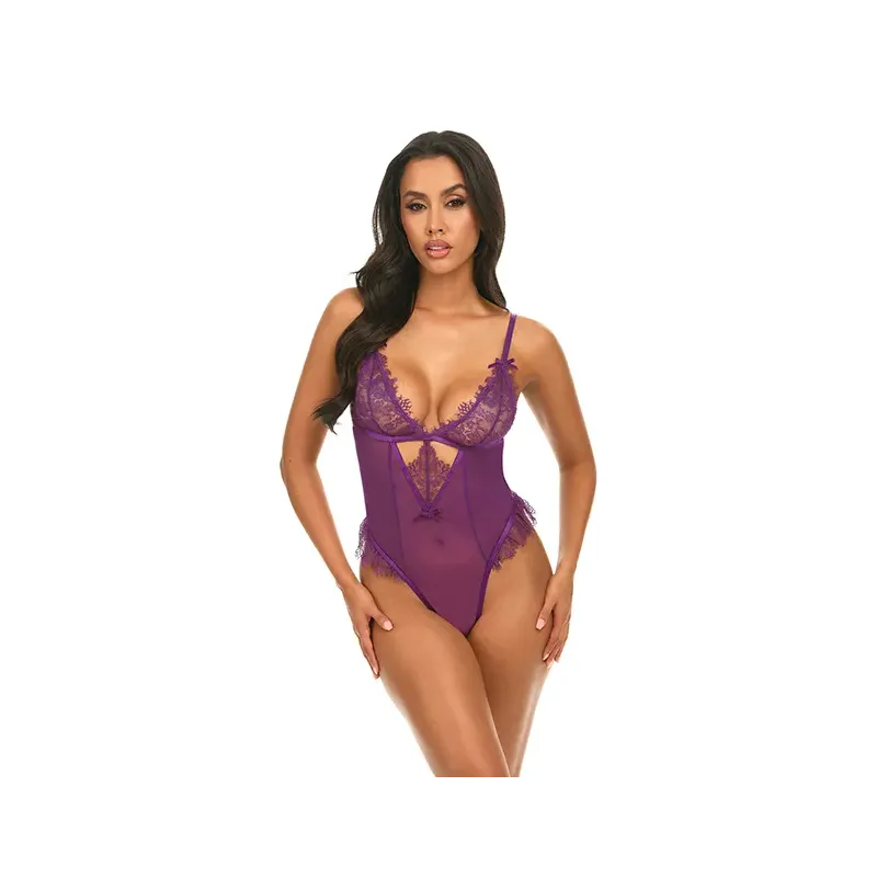 Katana Mesh and Lace Teddy with Eyelash Lace Detail