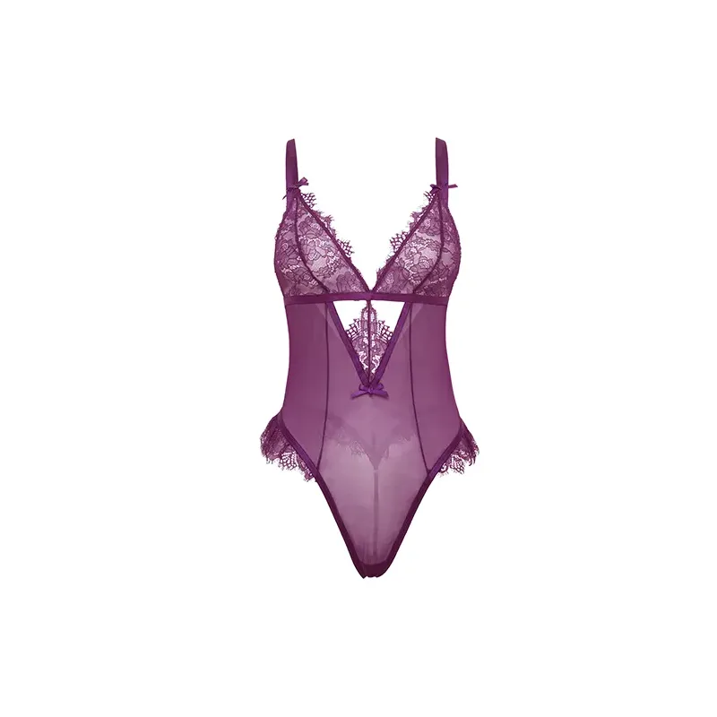 Katana Mesh and Lace Teddy with Eyelash Lace Detail