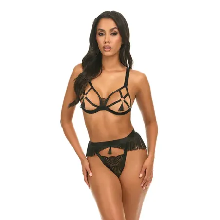 Annika Open Cup Cage Bra Set with Fringe and Tassel Detail
