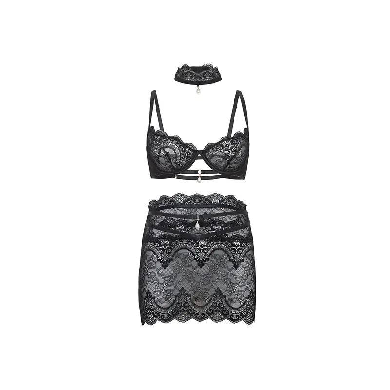 Perla Lace Three-Piece Set with Pearl Choker