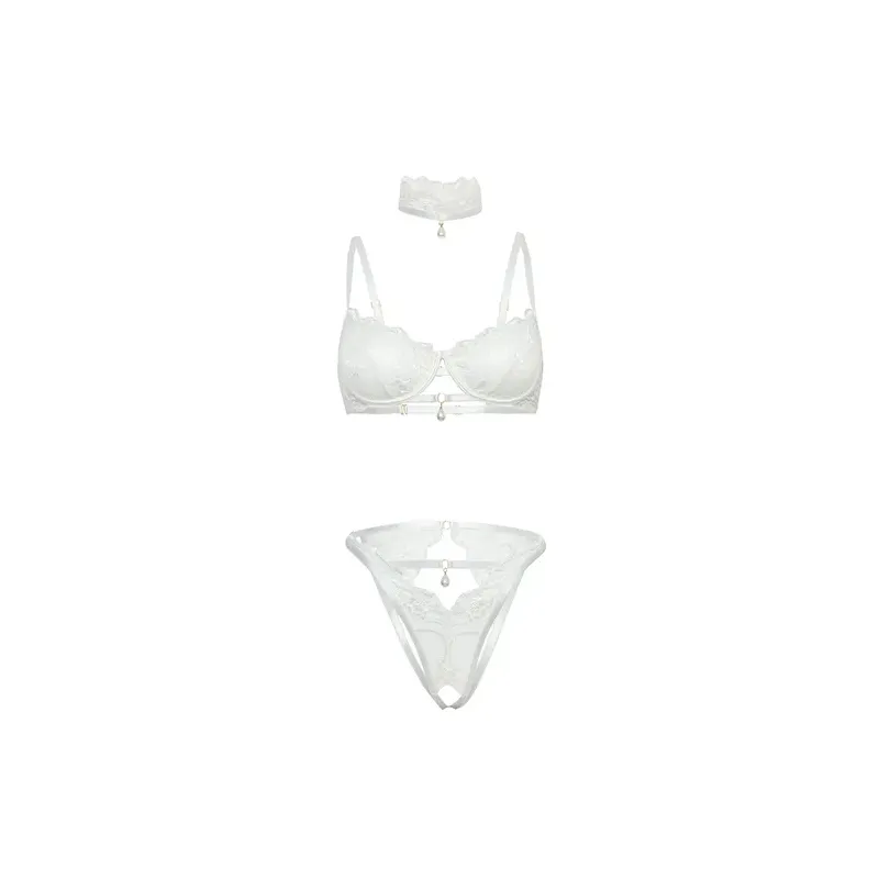 Pearla Lace Underwire Bra and Open Back Panty with Collar Set