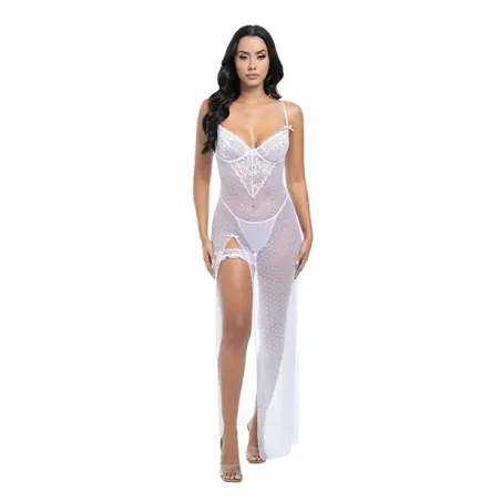 Dot Mesh Underwire Gown with Lace Garter Set
