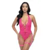 Kahlia Lace Halter Teddy with Garter Straps