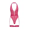 Kahlia Lace Halter Teddy with Garter Straps