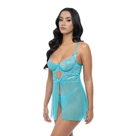 Emma Floral Lace Underwire Babydoll with G-String