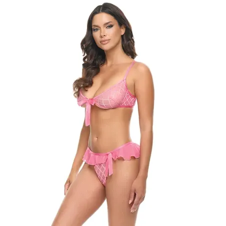 Aubrielle Diamond Mesh Open Cup Bra and Thong Set
