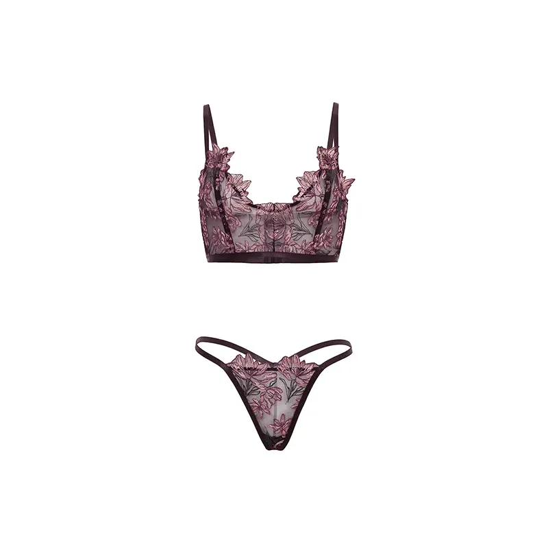 Adela Embroidered Floral Bustier with G-String Set