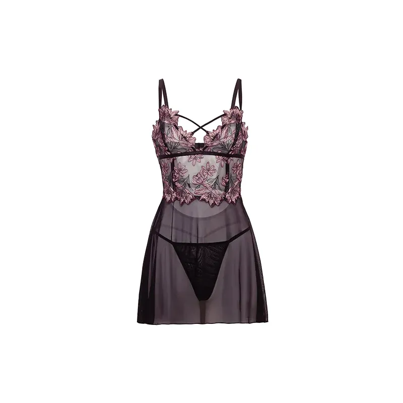 Adela Embroidered Lace Babydoll with G-String Set