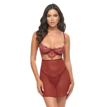 Arielle Sheer Lace Babydoll with Underwire and G-String
