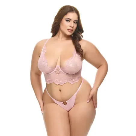 Clarissa Embroidered Mesh Bustier with G-String Set