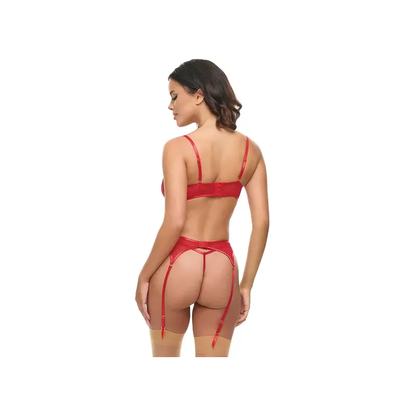 Mariah Embroidered Mesh Underwire Bra, Garter and G-String Set