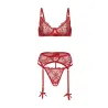 Mariah Embroidered Mesh Underwire Bra, Garter and G-String Set