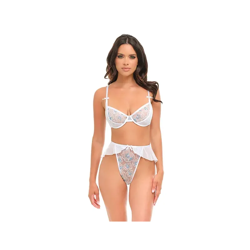 Elena Floral Embroidered Bra and Skirted G-String Set