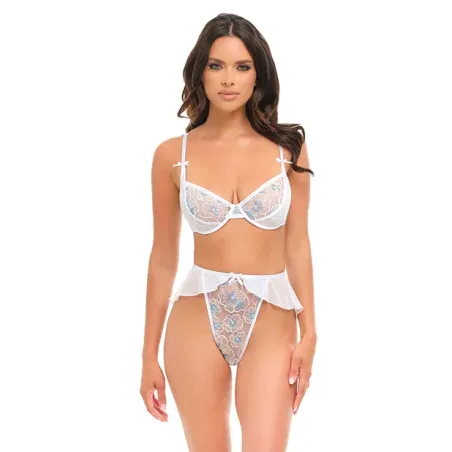 Elena Floral Embroidered Bra and Skirted G-String Set
