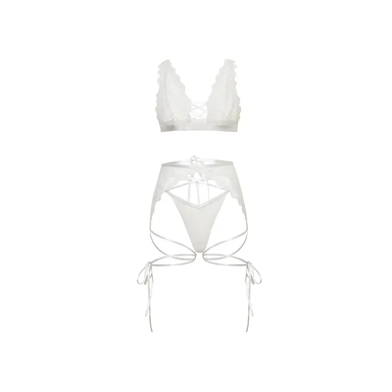 Naya Lace Three-Piece Bra Set with Garter Belt
