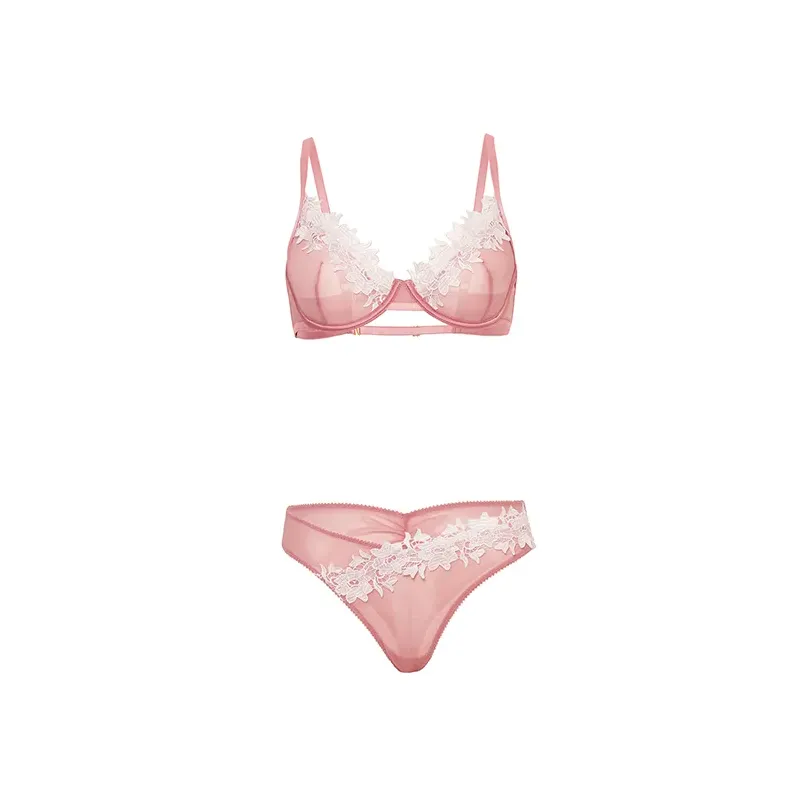 Glinda Mesh Bra Set with Floral Embroidered Trim
