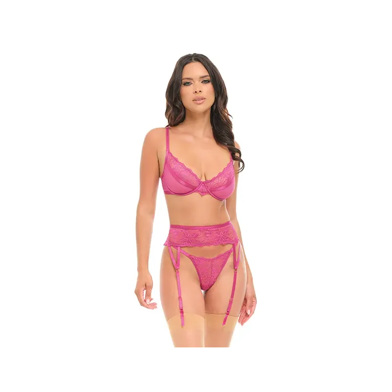 Julia Lace and Mesh Three-Piece Set with Garter Belt