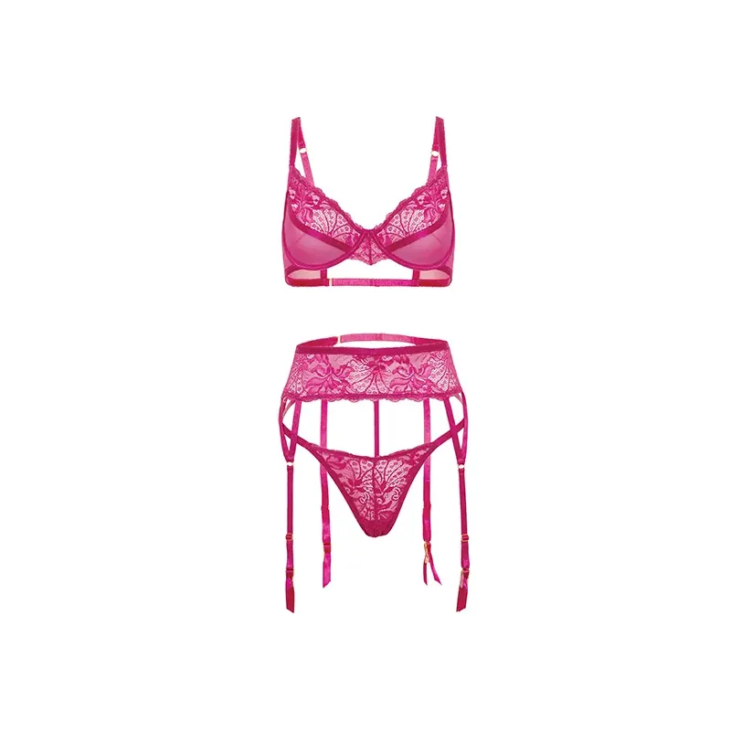 Julia Lace and Mesh Three-Piece Set with Garter Belt