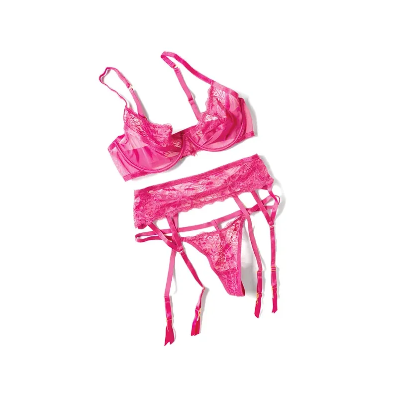 Julia Lace and Mesh Three-Piece Set with Garter Belt