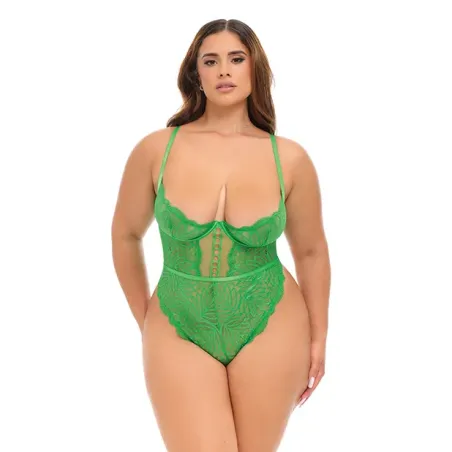 Raine Underwire Shelf Cup Lace Teddy with Decorative Trim
