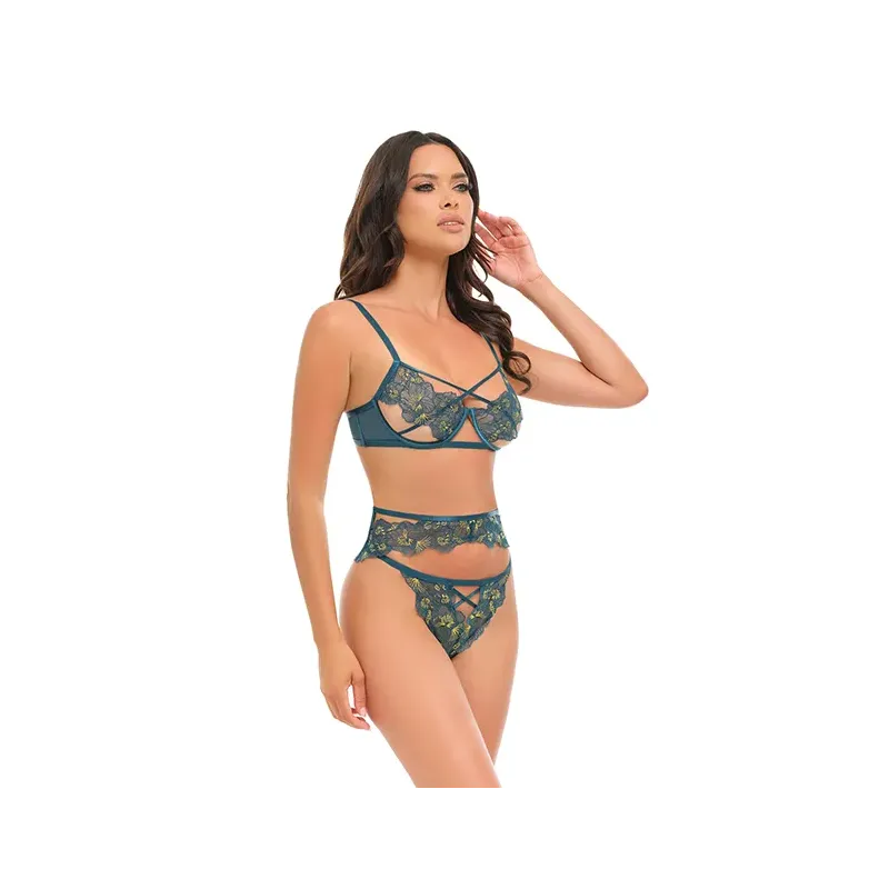 Daphne Lace Underwire 3-Piece Set with Embroidered Trim and Crossing Elastics