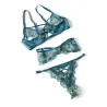 Daphne Lace Underwire 3-Piece Set with Embroidered Trim and Crossing Elastics