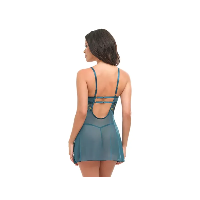 Daphne Embroidered Lace Mesh Babydoll with Crossing Elastics