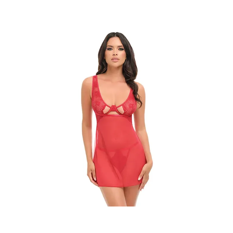 Tiana Sheer Lace Underwire Babydoll with G-String