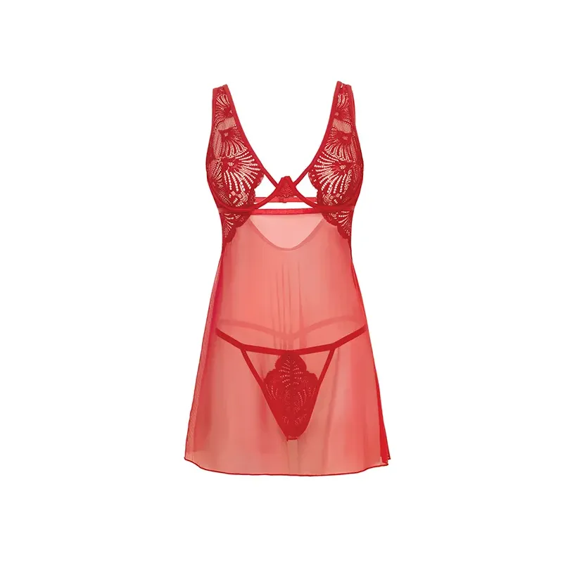 Tiana Sheer Lace Underwire Babydoll with G-String