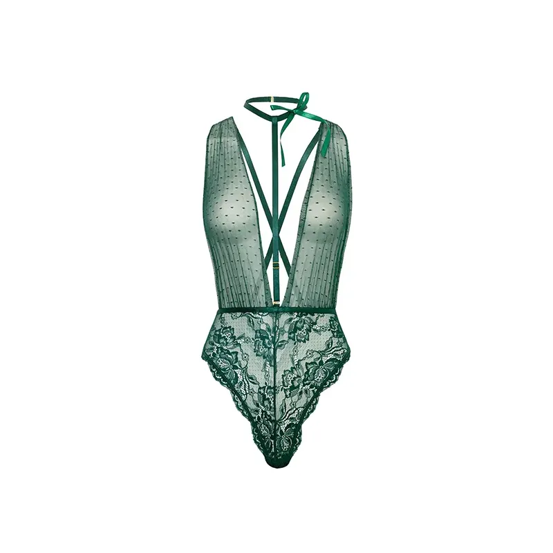 Lucy Lace and Mesh Teddy with Removable Harness
