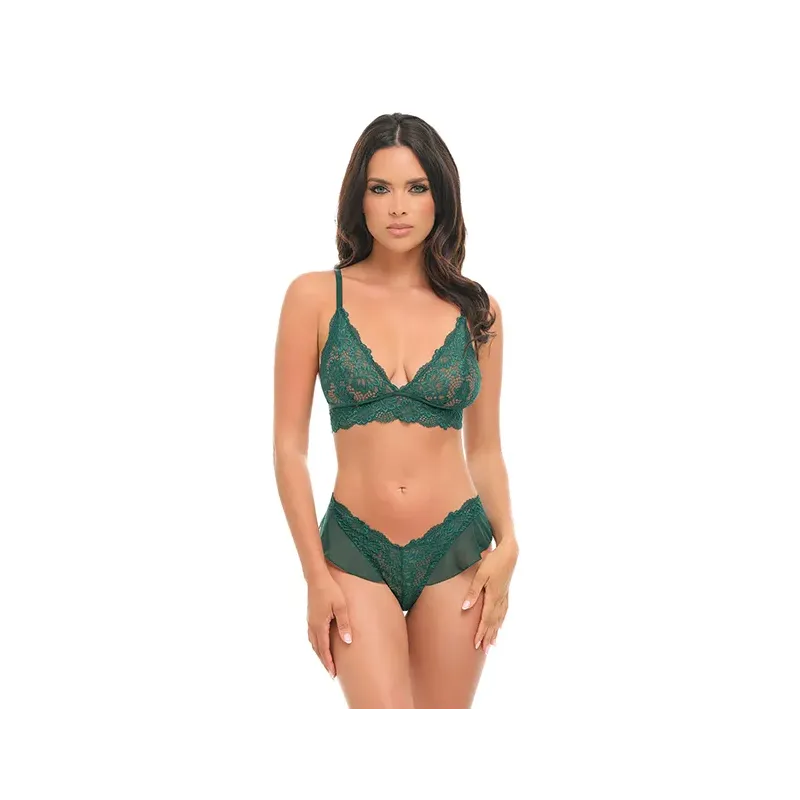 Alessia Soft Cup Lace and Mesh Bra and G-String Set with Ruffle Details