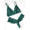 Alessia Soft Cup Lace and Mesh Bra and G-String Set with Ruffle Details