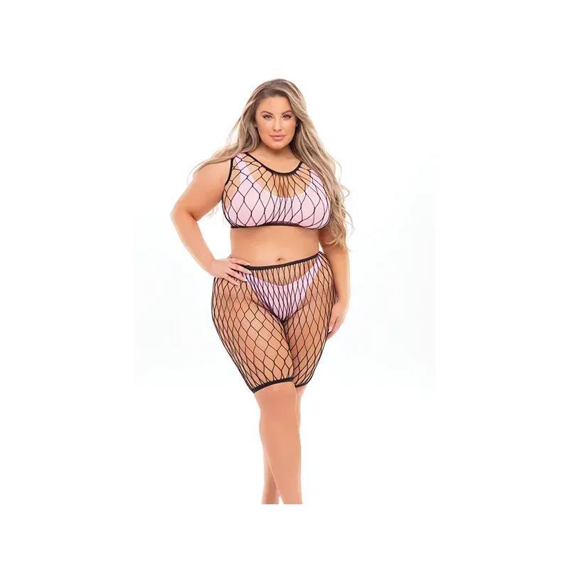 Fishnet Four-Piece Top, Shorts, Bra and Thong Set