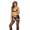 Lace V-Wire Open Cup Bra, Garter Skirt and G-String Set