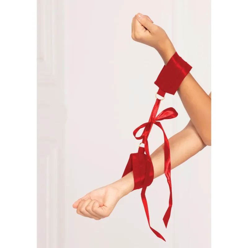 Satin Wrist Cuffs with D-Ring and Ribbon Tie