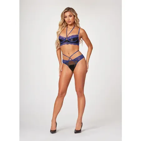 Stretch Satin and Eyelash Lace Demi Cup Bra and Panty Set