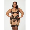 Heart Embroidered Mesh Bra, Waspie and Panty Set